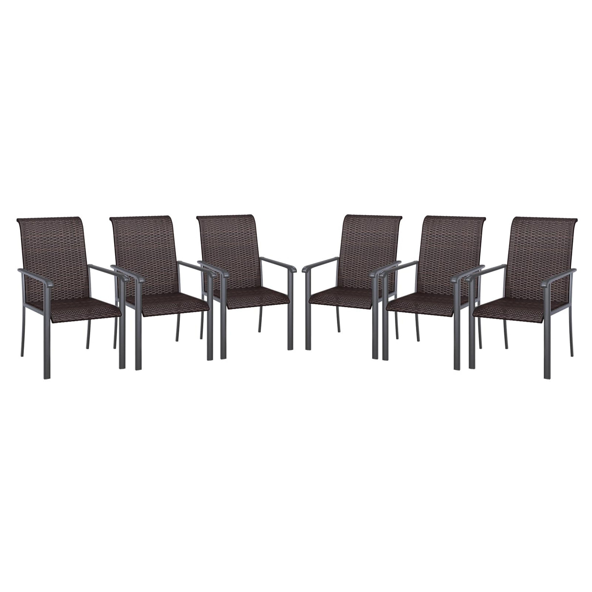 Patio Rattan Dining Chairs Set of 6, Outdoor High Back Wicker Dining Chairs for Garden