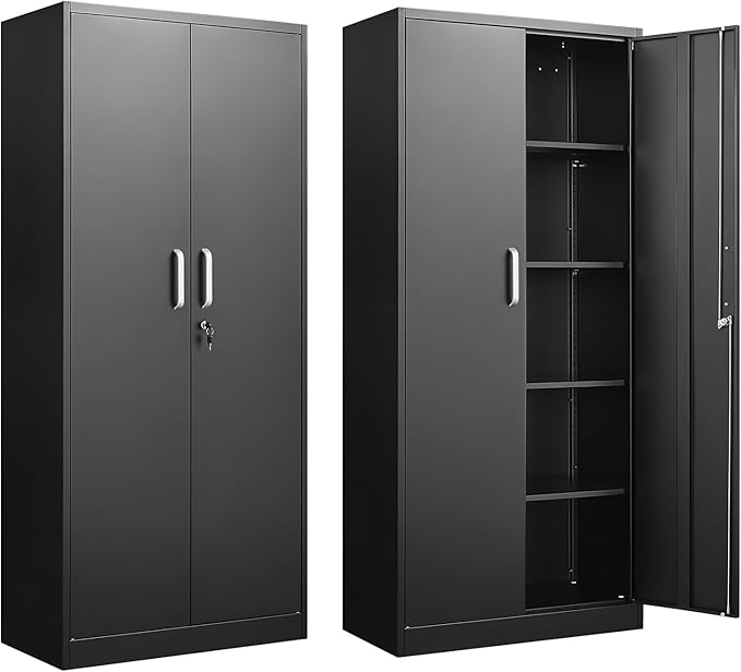 Metal Storage Cabinet, Garage Storage Cabinet with Locking and 4 Adjustable Shelves