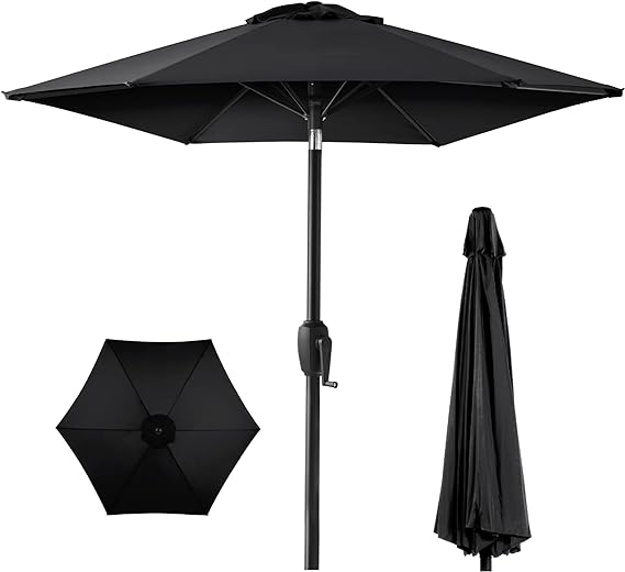 7.5ft Heavy-Duty Round Outdoor Market Table Patio Umbrella w/Steel Pole, Push Button Tilt
