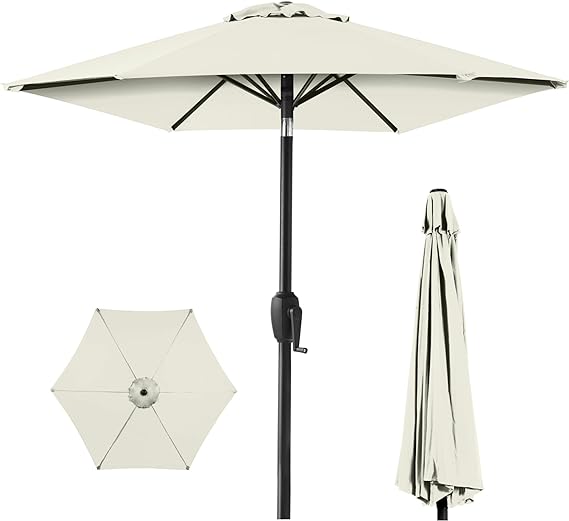 7.5ft Heavy-Duty Round Outdoor Market Table Patio Umbrella w/Steel Pole, Push Button Tilt