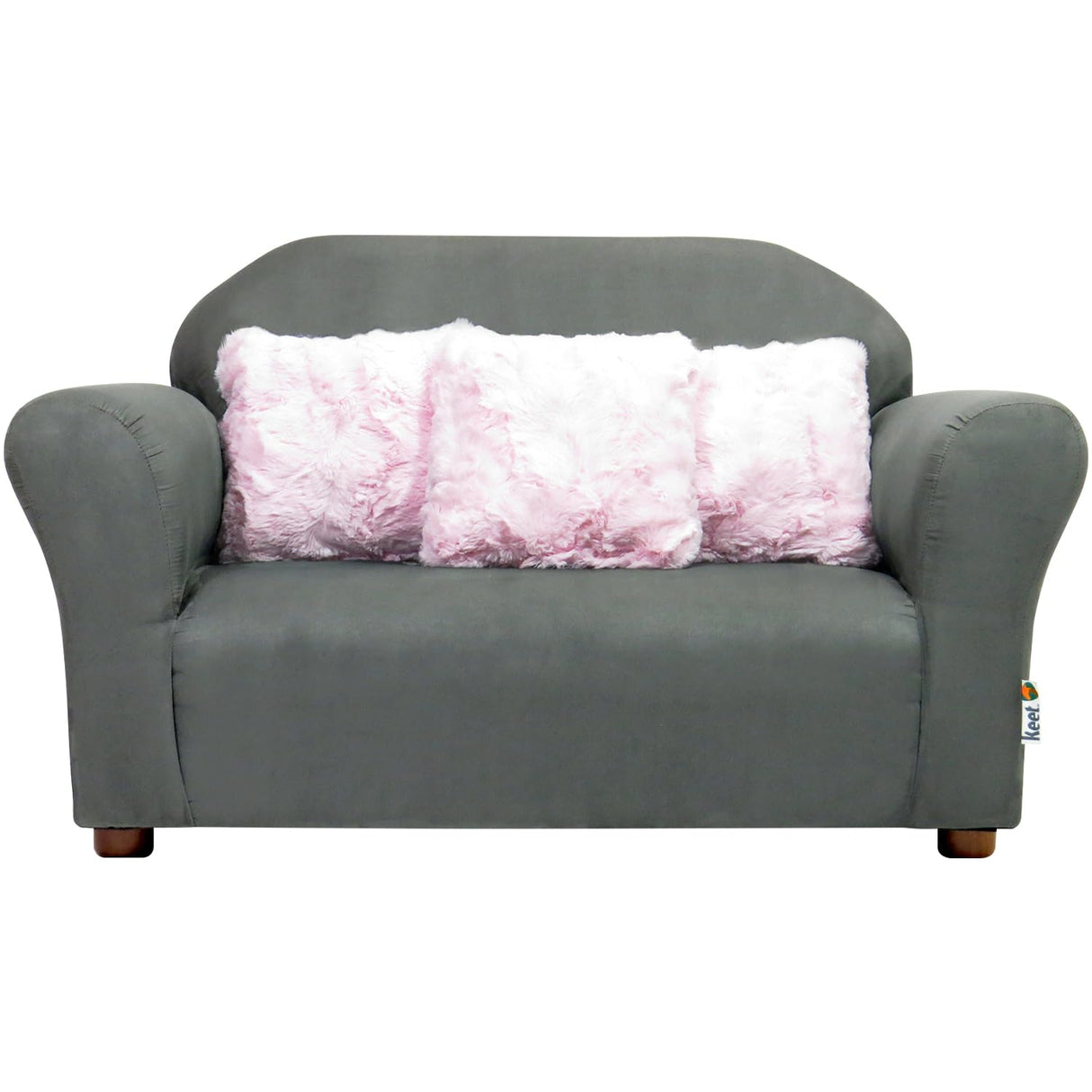 Childrens Sofa with Accent Pillows, Sofa for Kids Room, Kids Sofa, Toddler Sofa with Three Fluffy Pillows, Comfortable Sofa for Kids, Children Sofa, Kid Sofa, Charcoal and Pink