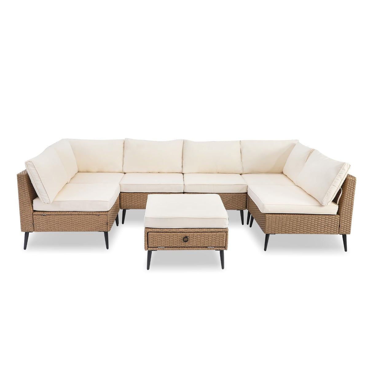 7 Pieces Outdoor Patio Furniture Set, Wicker Sectional Sofa Set for All-Weather