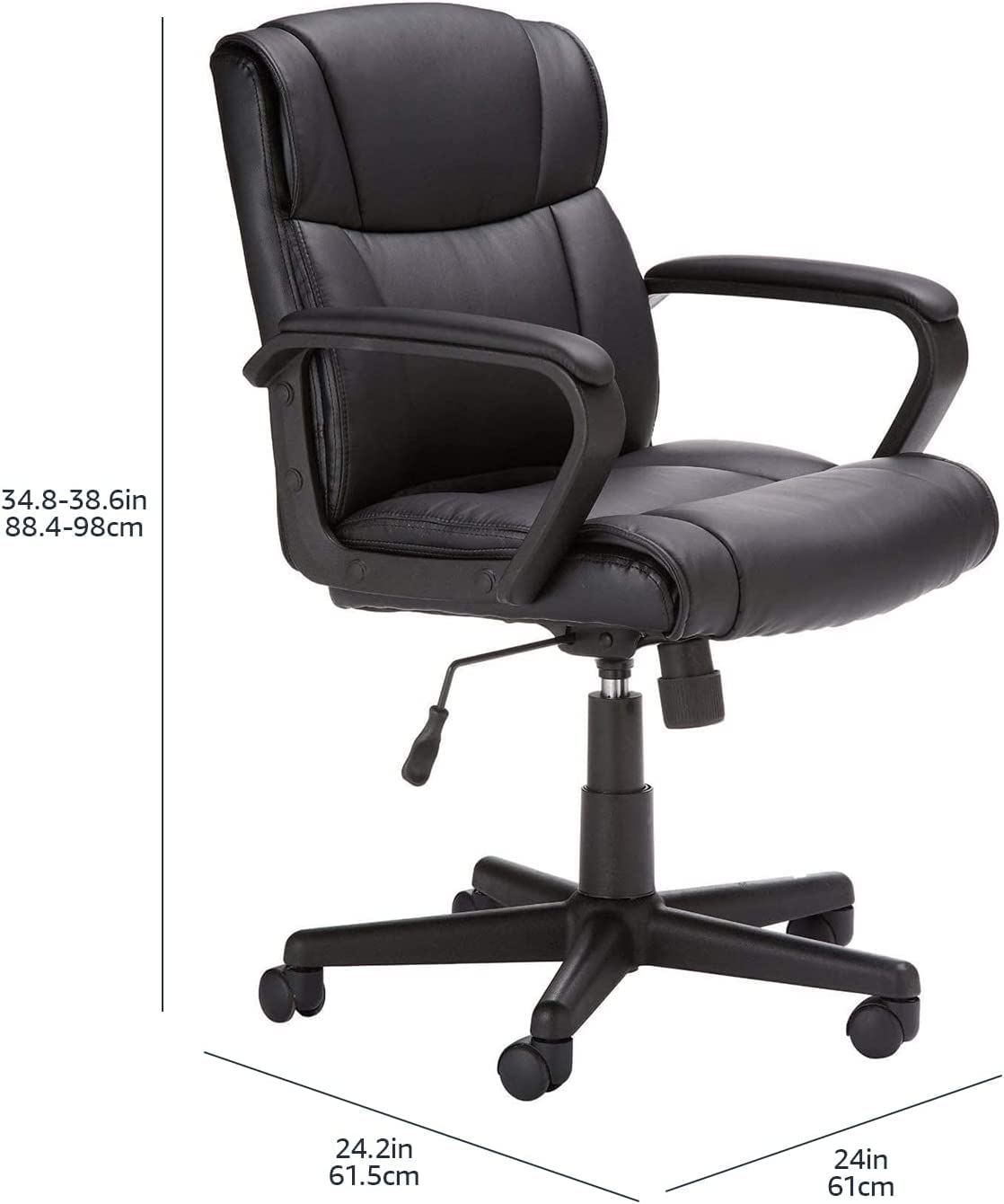 Mid-Back Office Task Chair with Padded Armrests - Dark Brown Faux Leather