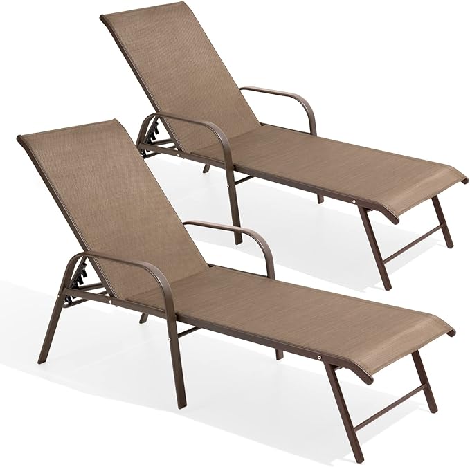 Lounge Chair Outdoor with Armrests, Pool Lounge Chairs Set of 2, Aluminum Adjustable