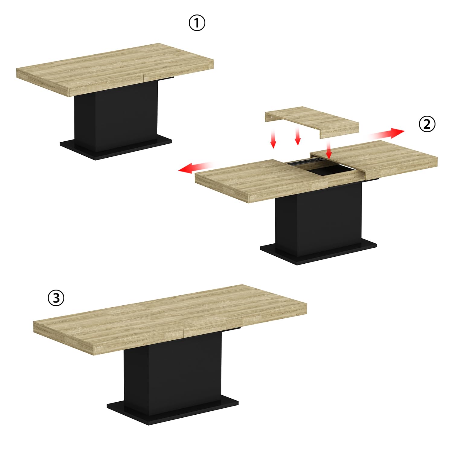 Extendable Dining Table for 8-10 People, Modern Wood Rectangular Expandable Kitchen