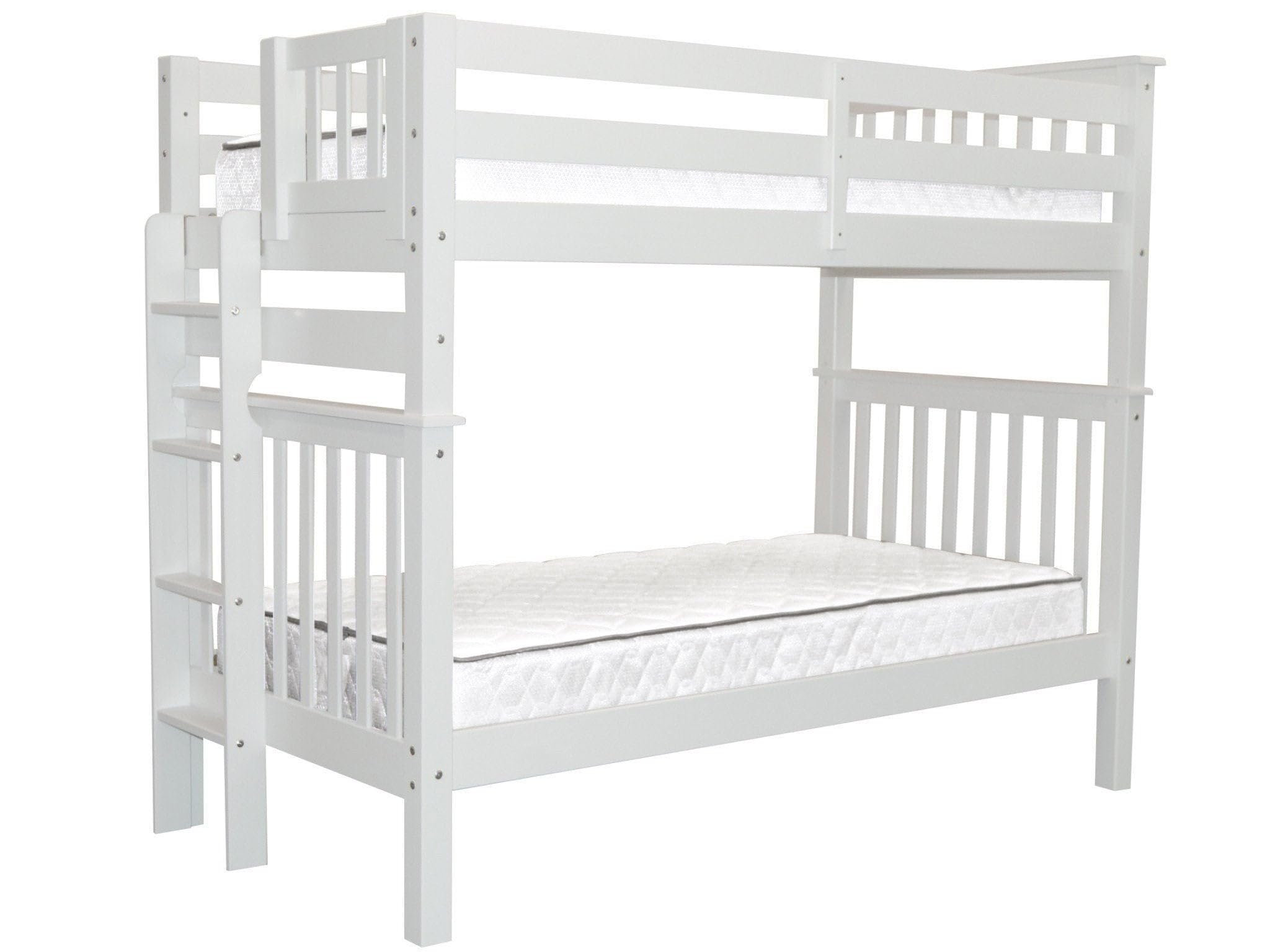 Tall Bunk Beds Twin over Twin Mission Style with End Ladder, White