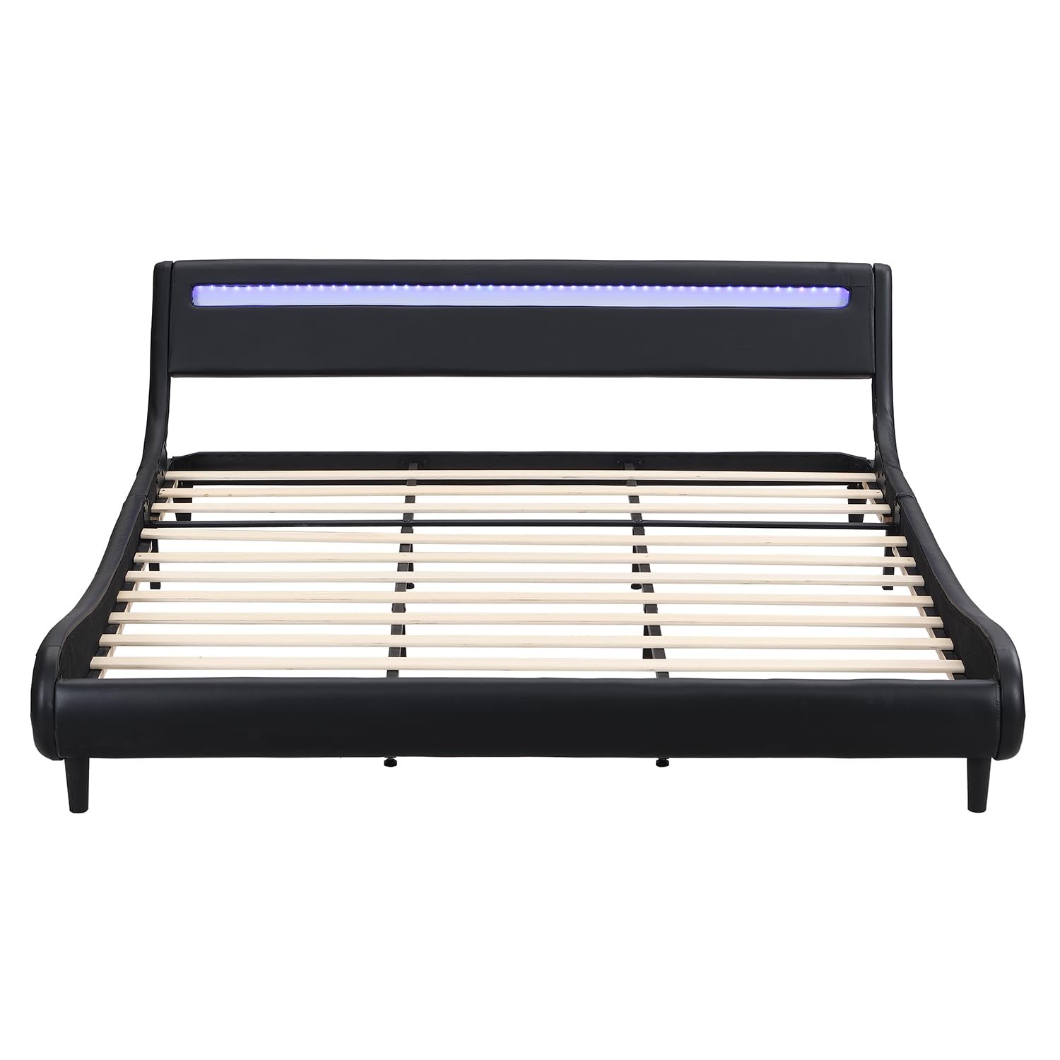 Upholstered Platform Bed Frame with LED Lights Headboard