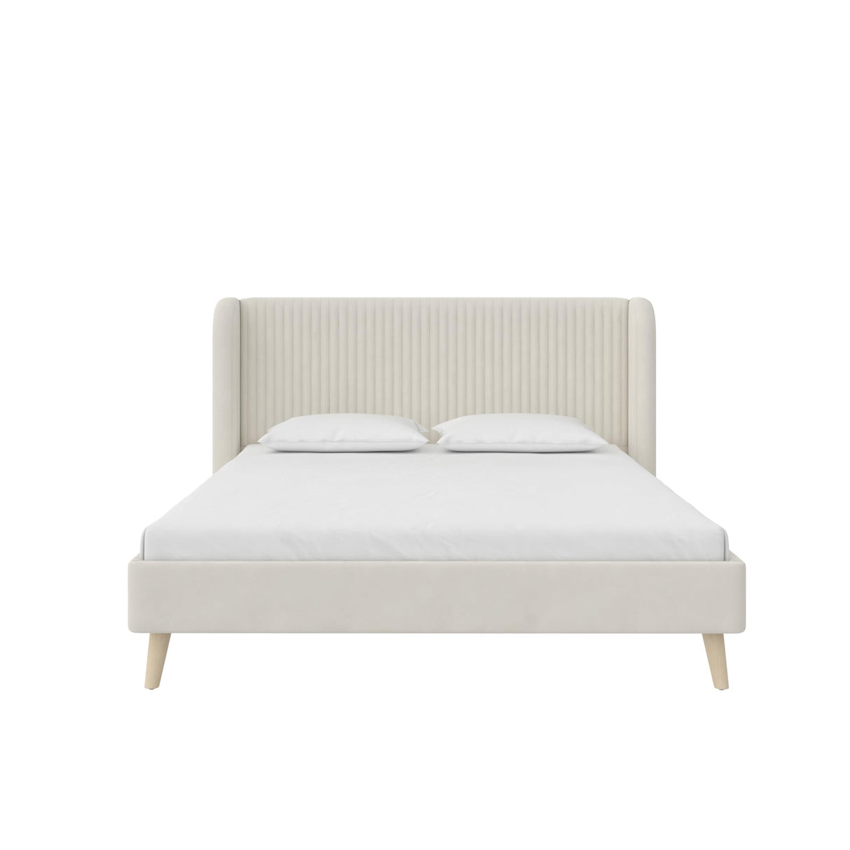 Holly Upholstered Wingback Bed Frame, Queen, Ivory Velvet