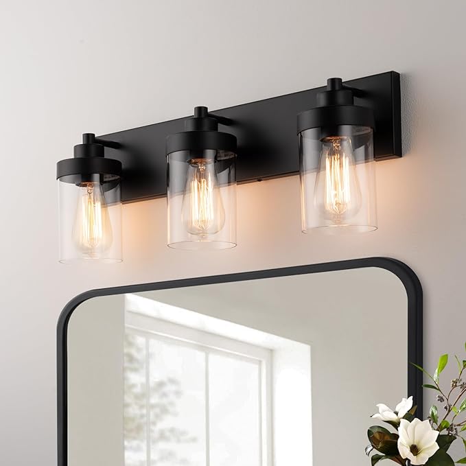 22" 3-Light Modern Bathroom Vanity Light with Clear Glass Shades Brushed Nickel Vanity Lighting