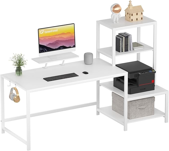 Computer Desk 58 inch with Storage Printer Shelf Reversible Gaming Home Office Desk
