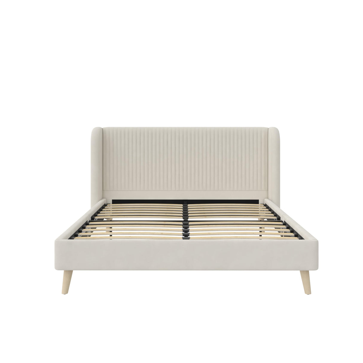 Holly Upholstered Wingback Bed Frame, Queen, Ivory Velvet