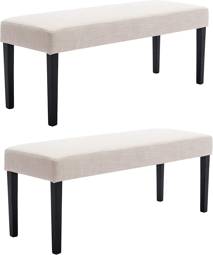 Farmhouse Linen Upholstered Dining Bench