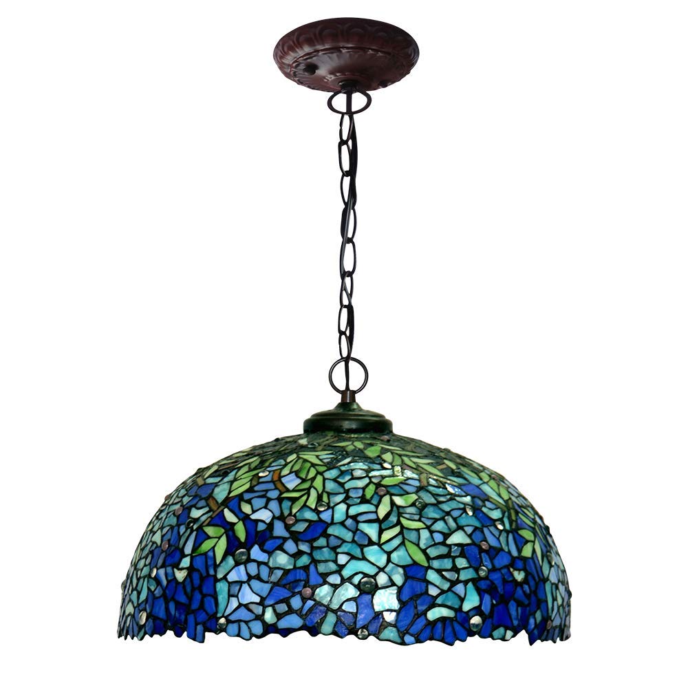 HT Tiffany Style Hanging Pendant Lamp 20 Inch Wide Wisteria Stained Glass Lampshade 3-Light Traditional Handmade Chandelier Ceiling Decor for Kitchen Restaurant Corridor Bedroom Living Room Bar