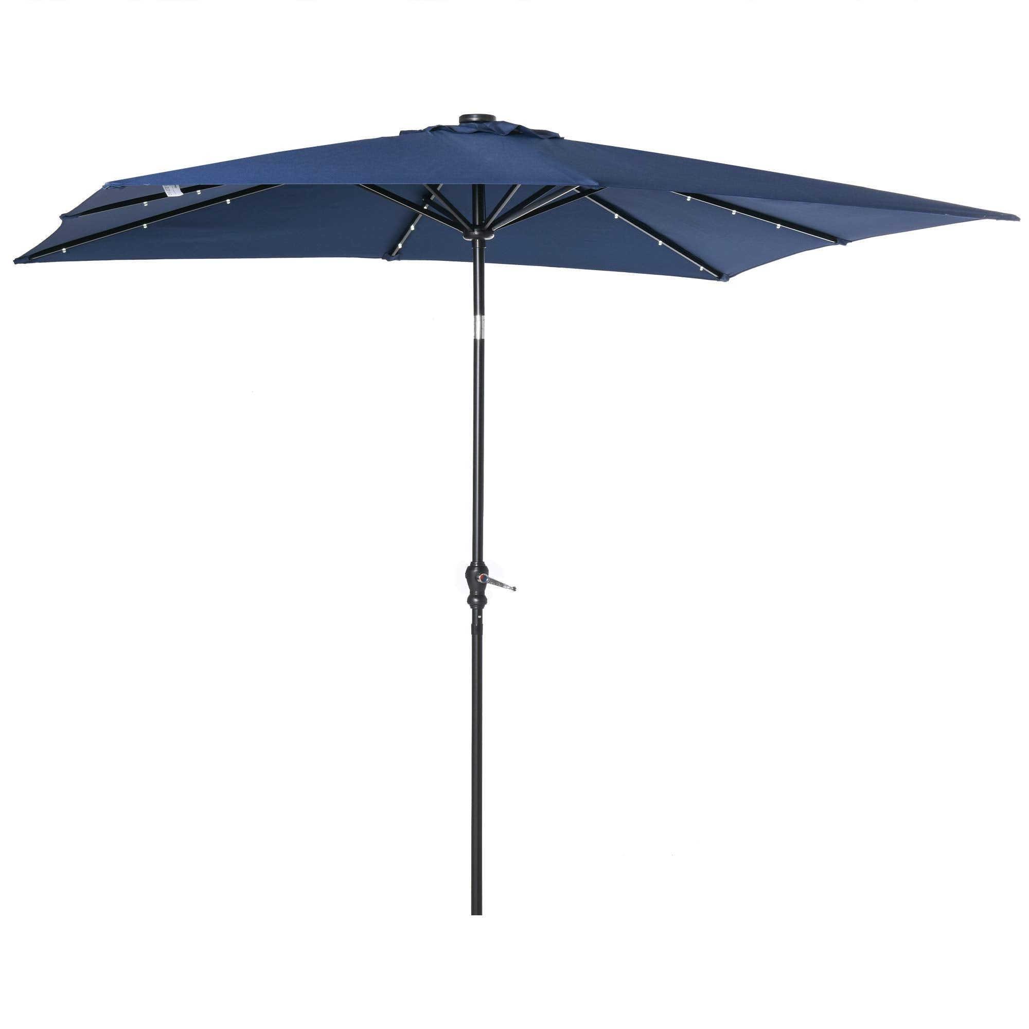 9' x 7' Solar Umbrella, LED Lighted Patio Umbrella for Table or Base with Tilt & Crank
