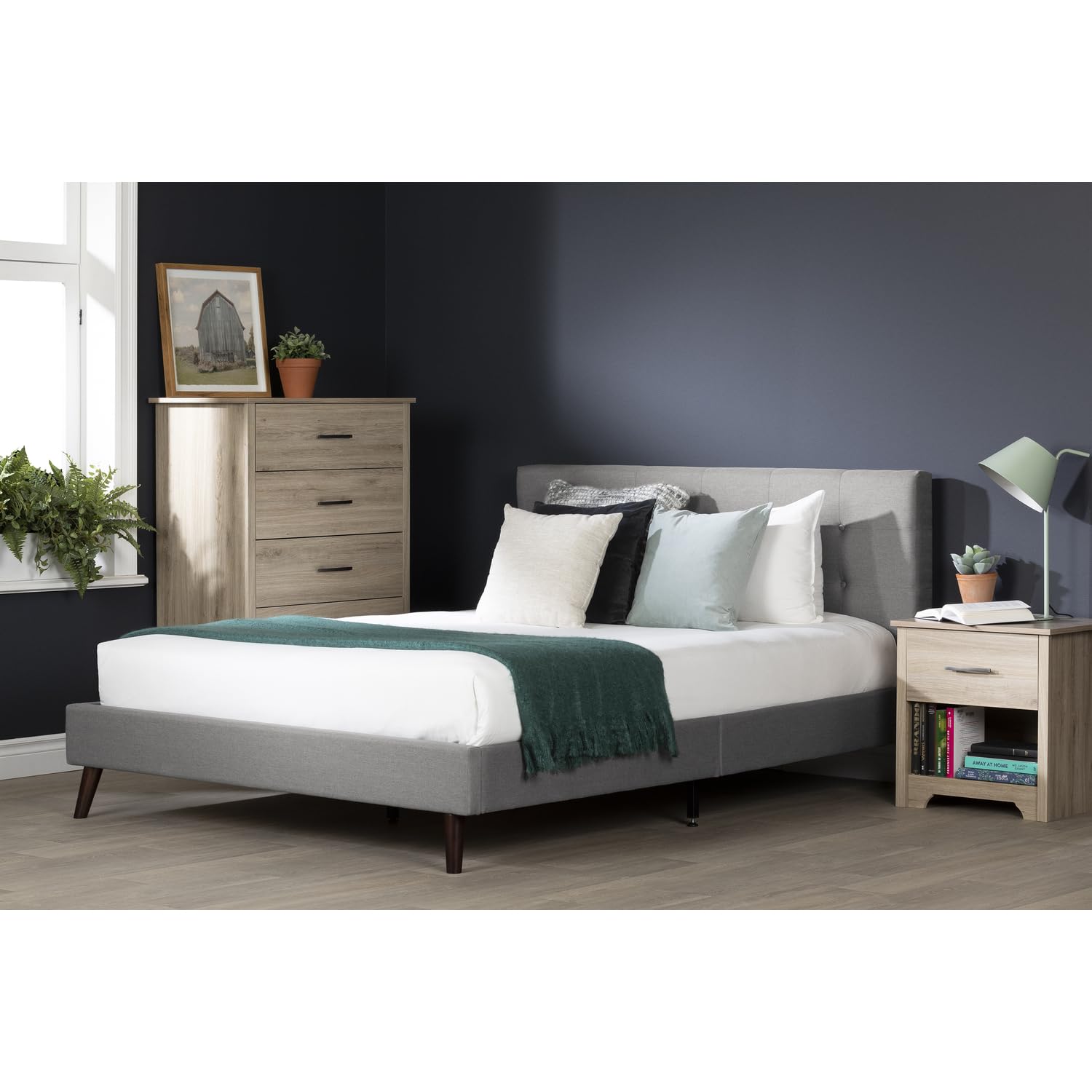 Fusion Padded Upholstered Platform Bed and Headboard-Full-Medium Gray