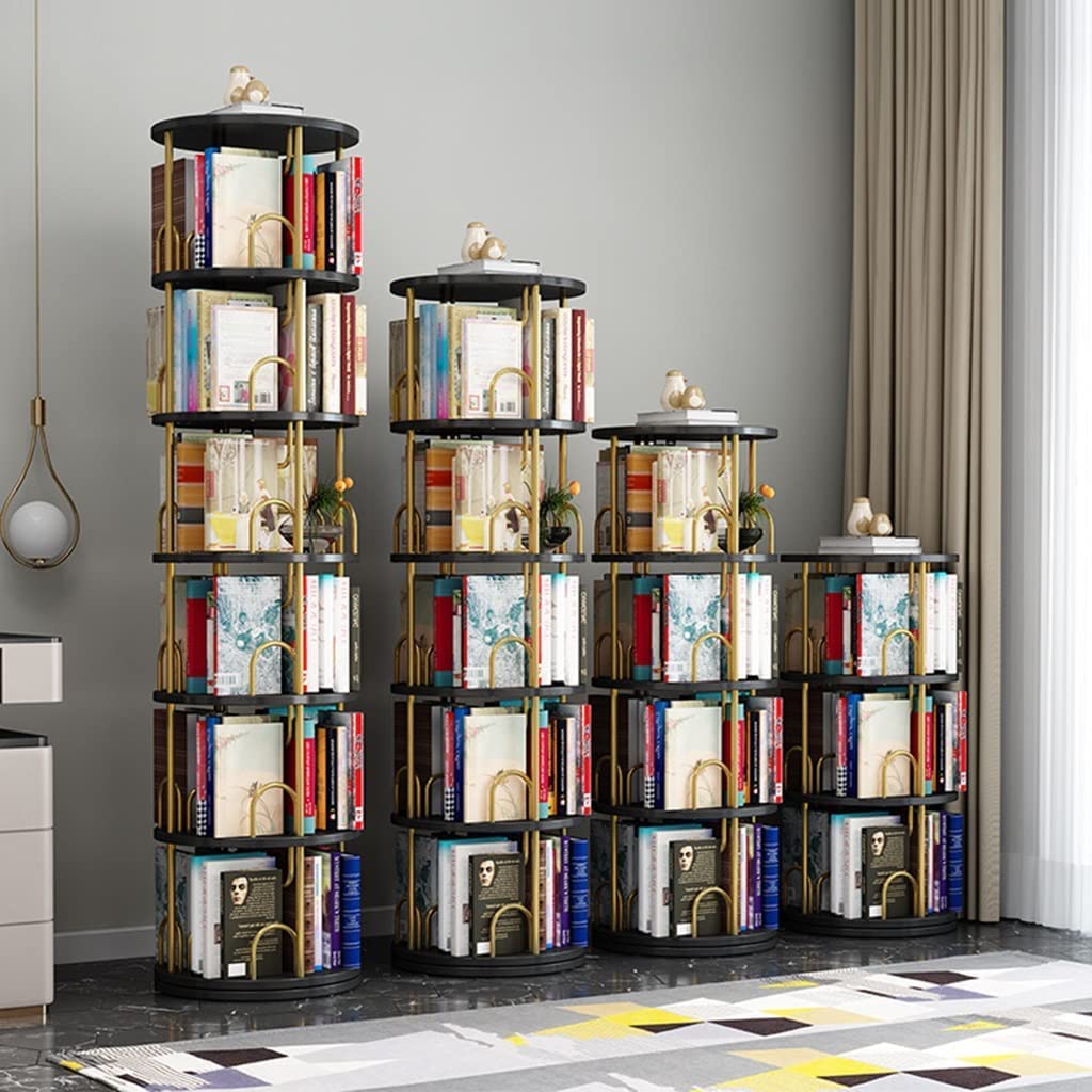 Bookcase Librería Iron Art Rotating Bookshelf 360 Display Floor Standing Bookcase Modern Simple Standing Storage Rack for Living Room Kitchen Decor