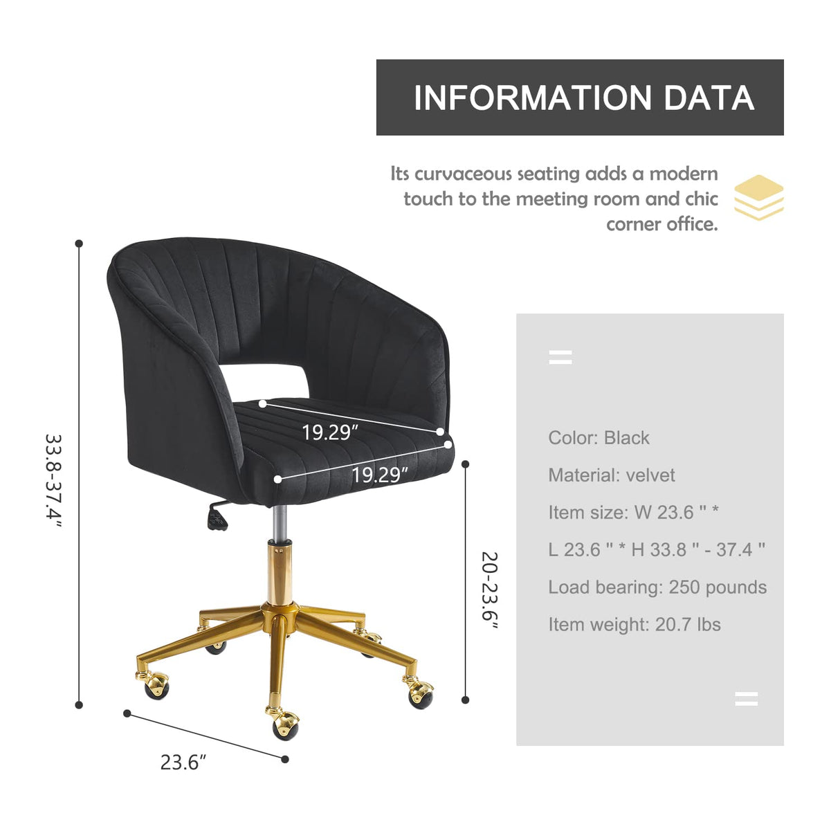 Black Velvet Office Chair with Gold Base