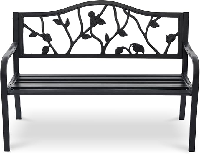 50" Outdoor Garden Bench, Cast Iron Metal Outdoor Benches Weatherproof