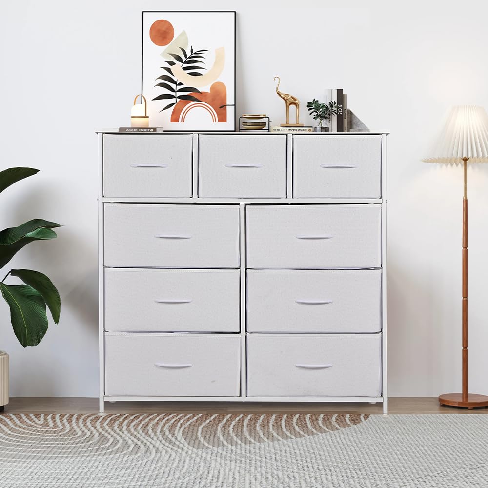 Tall Dresser for Bedroom with 9 Drawers, Storage Dresser Organizer Unit