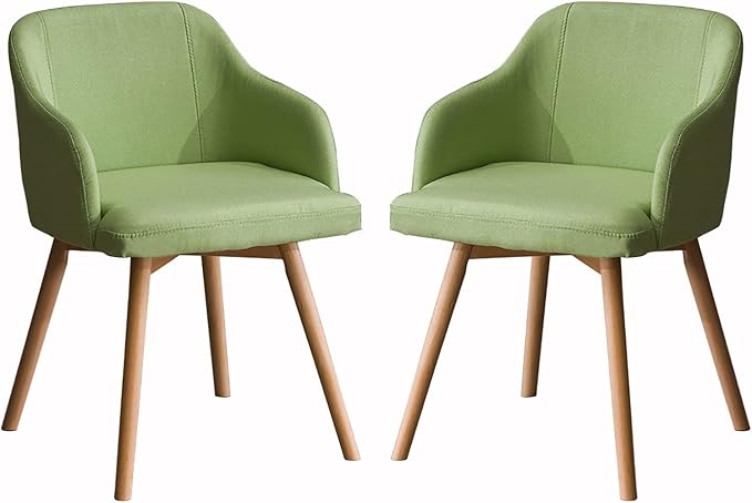 2PCS Dining Chair, Cotton Linen Cushion Back Chair, Home Log Leg Lounge Chair