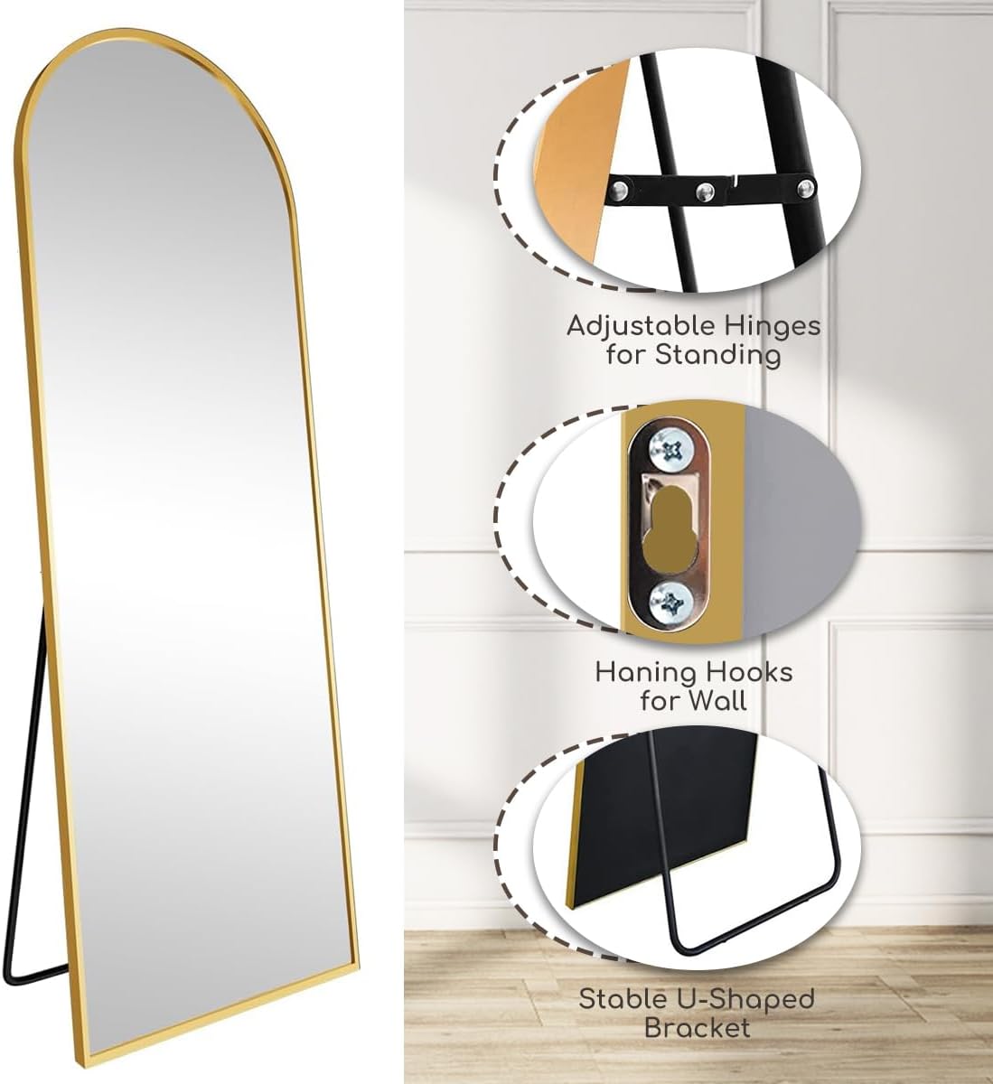 Arched Full Length Mirror, 64"x21" Free Standing Floor Mirror, Modern Full Body Mirror