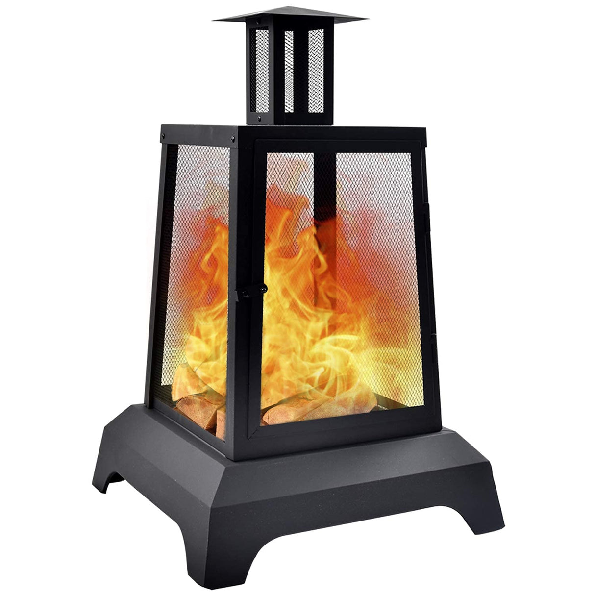 Large Fire Pit Steel Wood Burning Outdoor Fireplace Tower 44" High Big Patio Firepits with Mesh Screen Cover, for Backyard, Garden, Beach, Camping