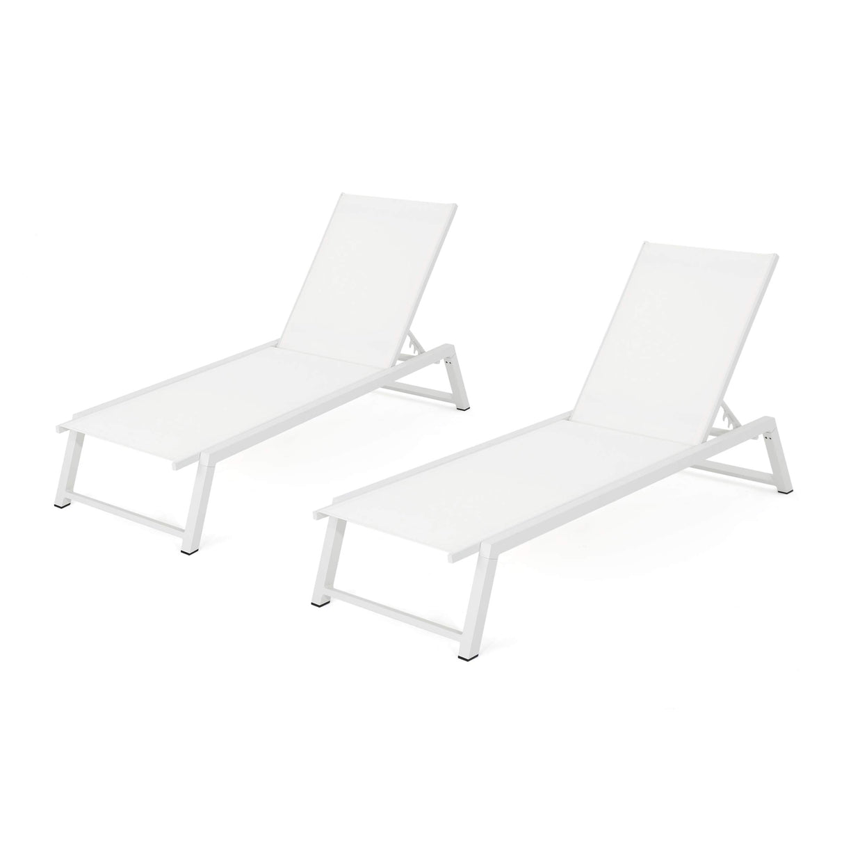 Belle Outdoor Mesh Chaise Lounges, 2-Pcs Set, White Mesh / White