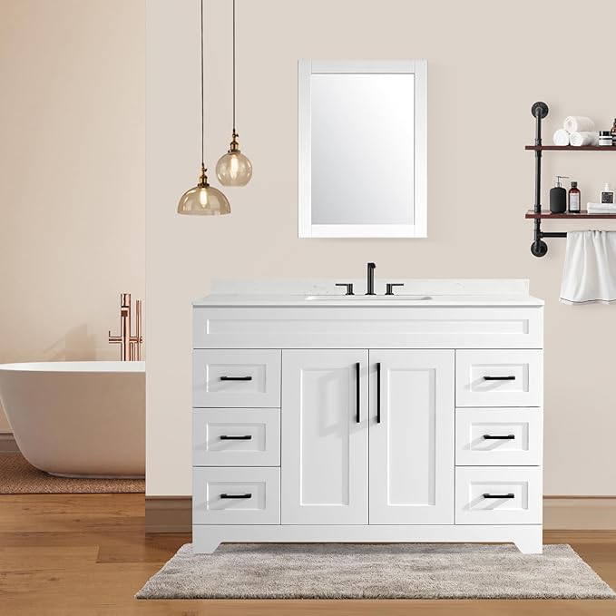 30" Bathroom Vanity with Sink, Engineered Stone Countertop&Undermount Center Rectangular Sink