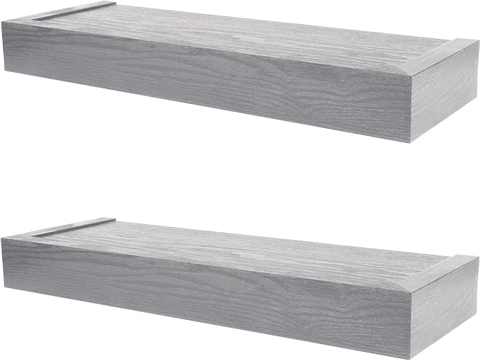 515621 Modern 24" Floating Shelf Holds up to 20lbs, Easy Tool-Free Dry Wall Installation, Flat, Retail Pack of 2, Gray