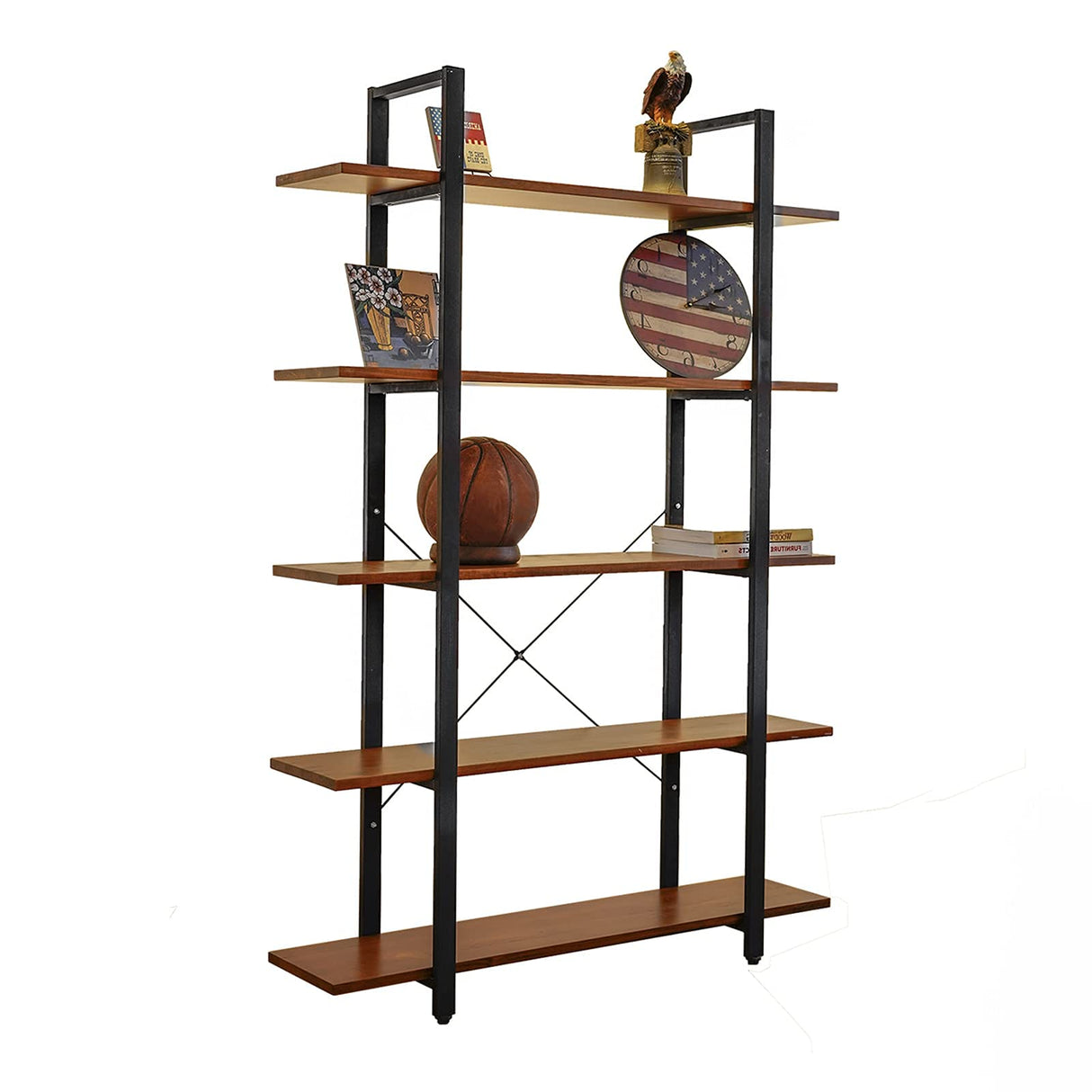 Industrial Bookshelf, USA Grown Hardwood, Real Wood Bookshelves, Modern Open Rustic Bookcase, Storage Shelf, Display Shelf, Poplar Solid Wood-5 Tier Shelf