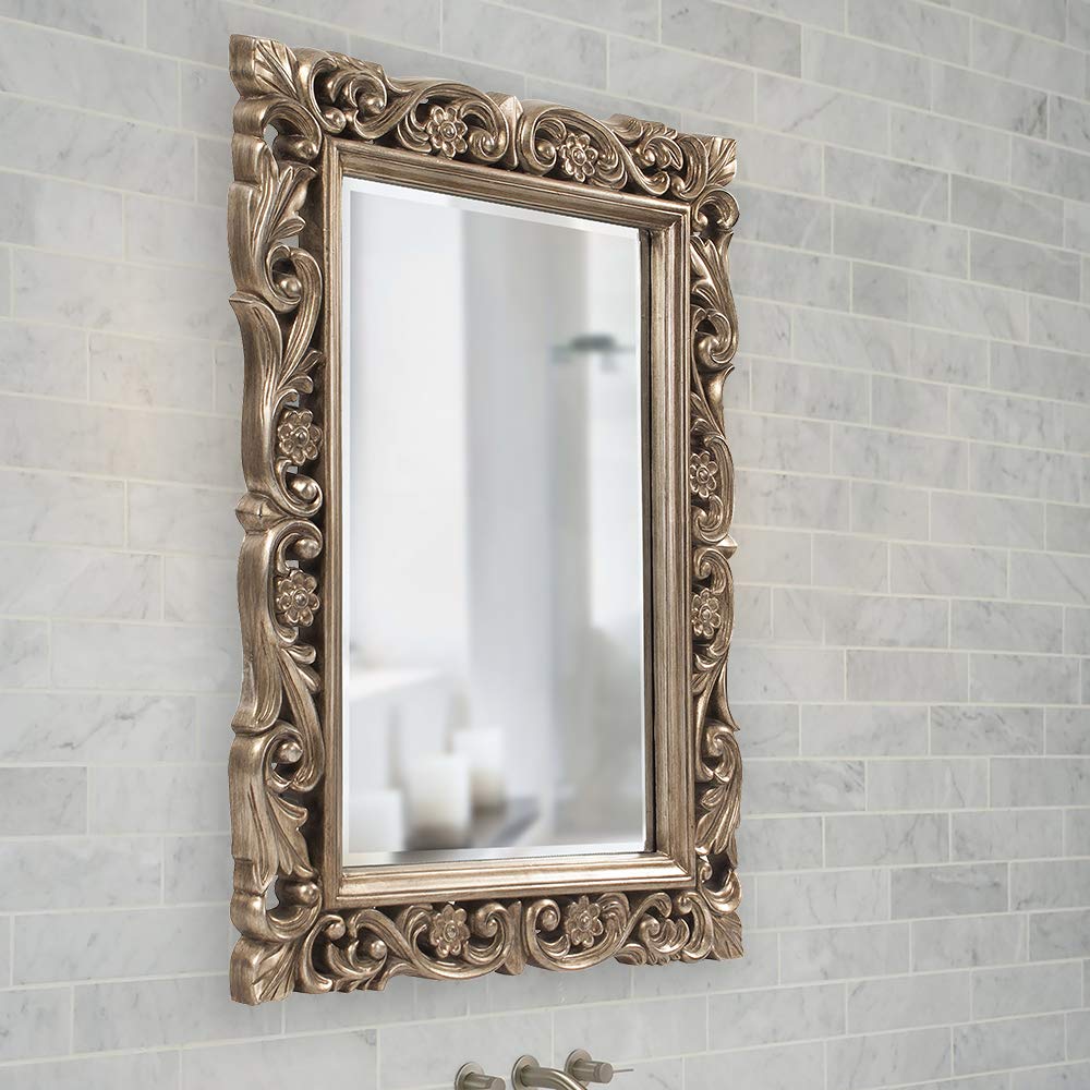 Rectangular Hanging Wall Mirror, Scroll Work Frame