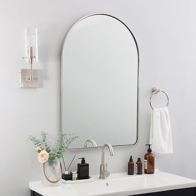Brushed Nickel Arched Mirror, Arched Bathroom Mirror