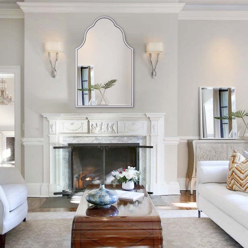 Arched Mirror for Wall, Bathroom Mirror with Wood Frame