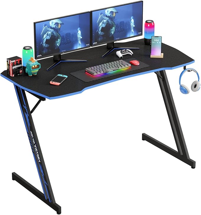 47 Inch Modern Z-Shaped Gaming Desk Computer Desk for Home Office