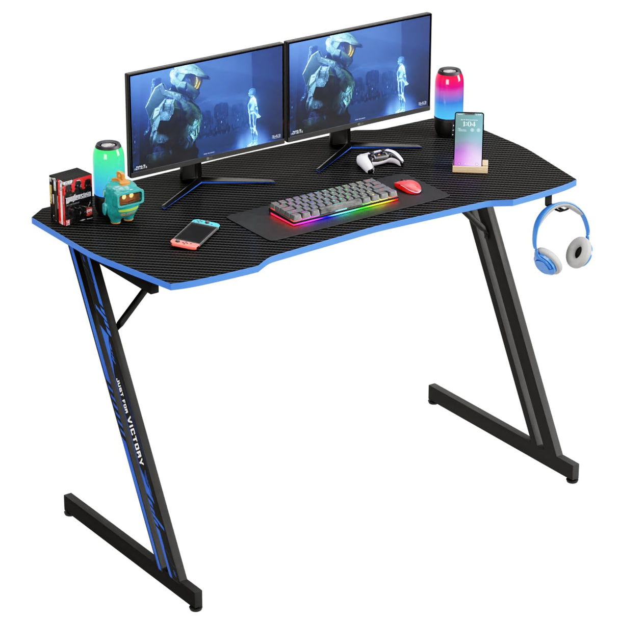 47 Inch Modern Z-Shaped Gaming Desk Computer Desk for Home Office