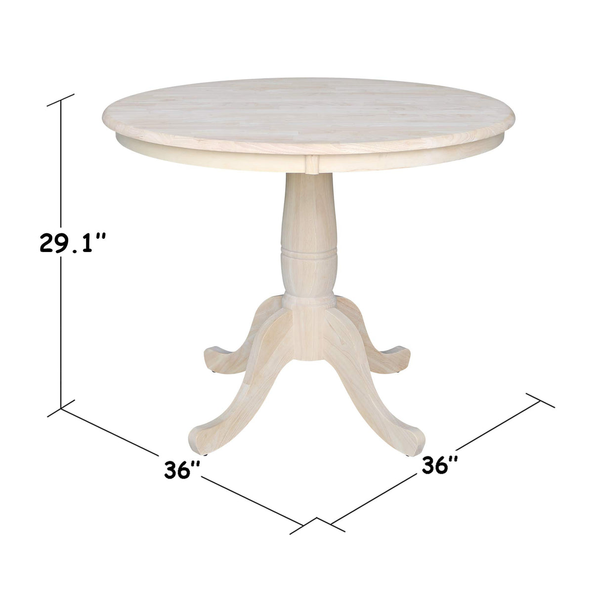IC International Concepts 36" Round Top Pedestal Dining Table, Unfinished
