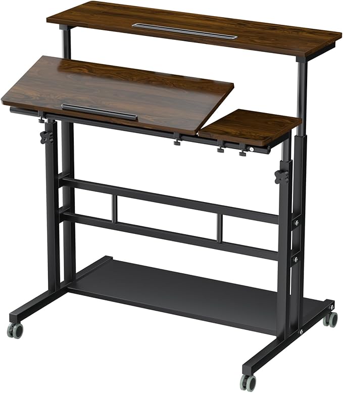 Adjustable Computer Rolling Desk Cart on Wheels Home Office Workstation