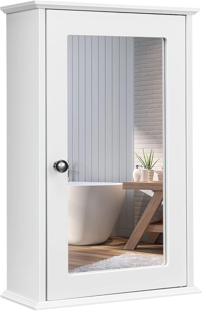 Wall Mounted Bathroom Cabinet, 2-in-1 Mirror Medicine Cabinet w/ 3 Heights Adjustable