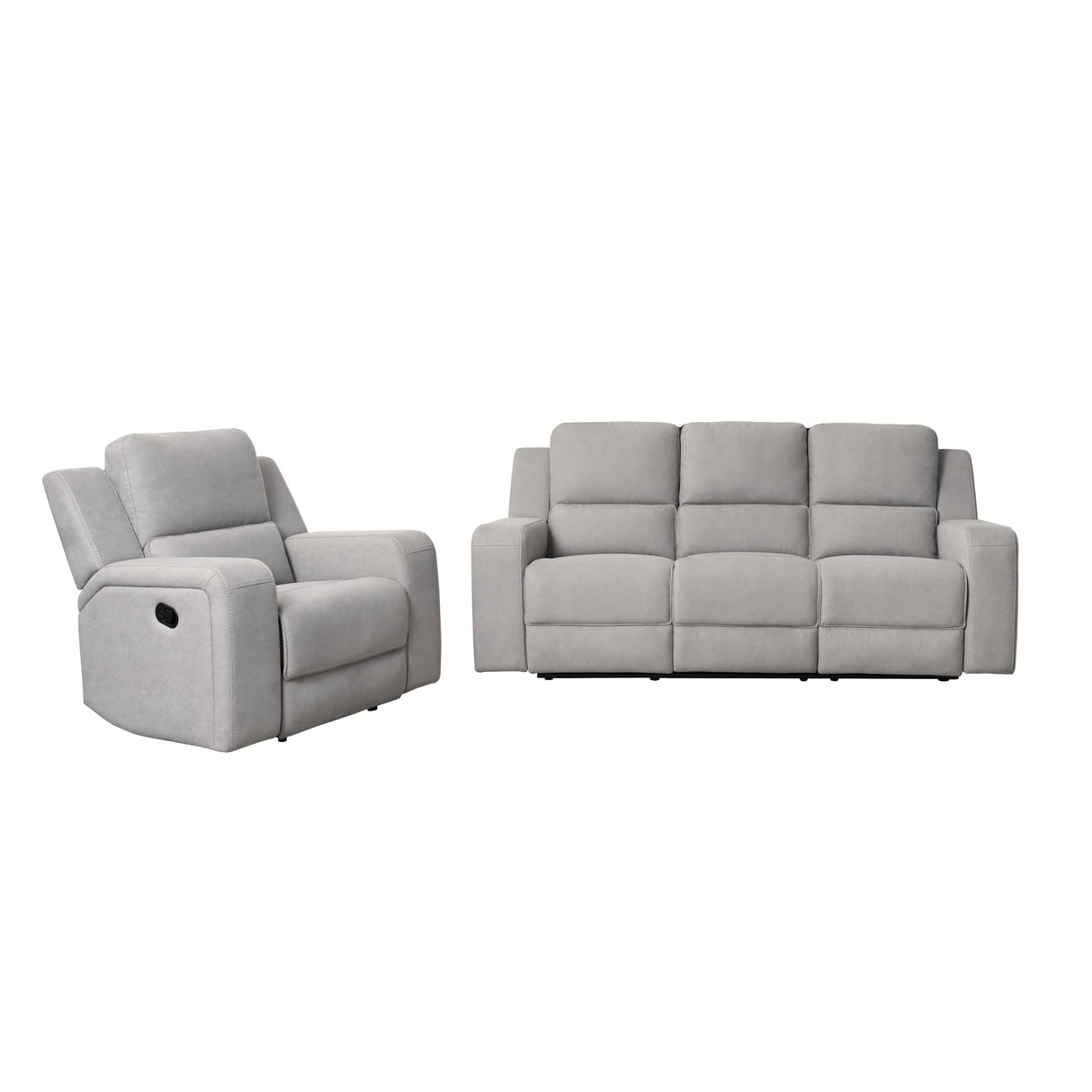 Margaret 2PC Fabric Manual Reclining Sofa and Recliner, Gray