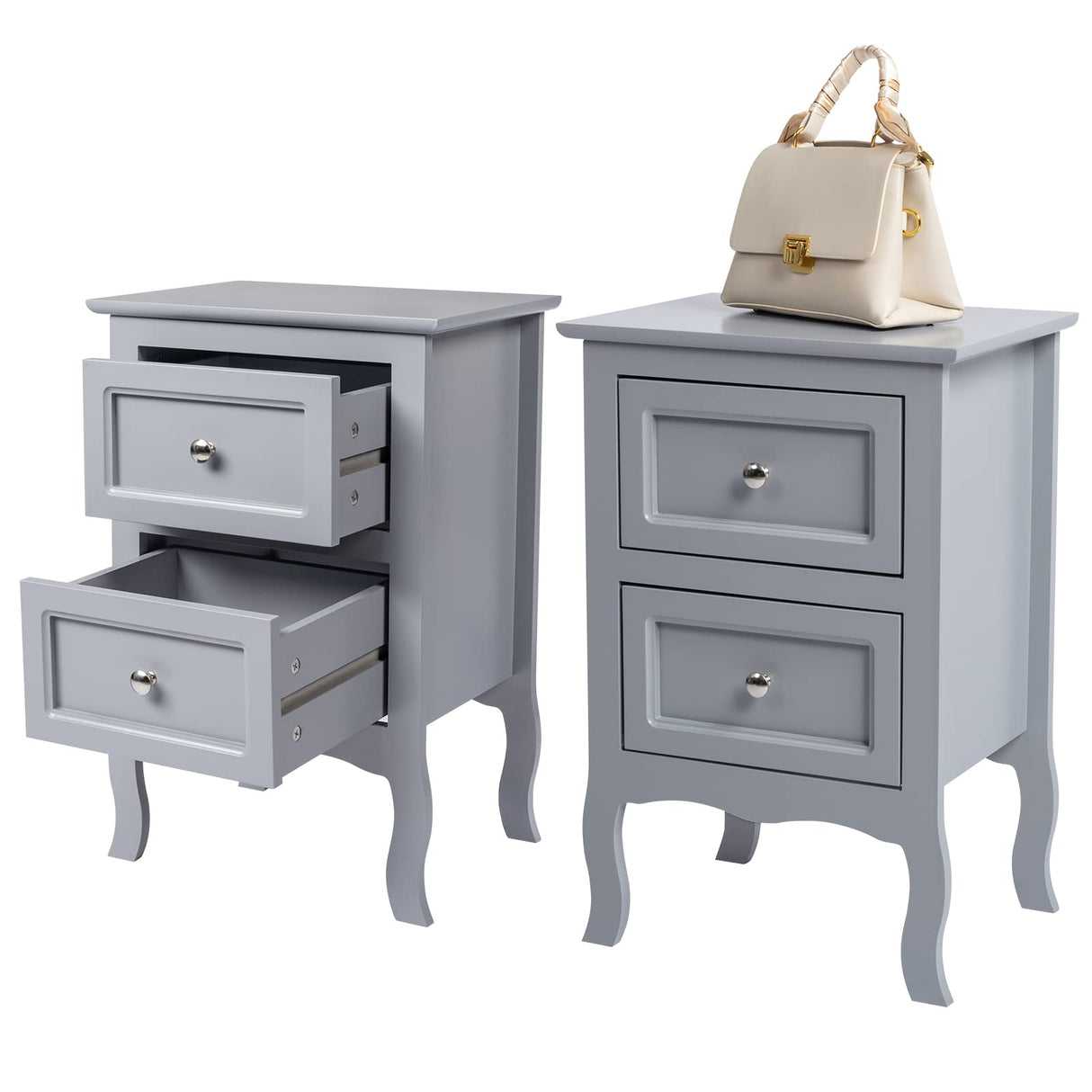 Gray Nightstand Set of 2, Nightstands with 2 Drawers, Bed Side Table/Night Stand