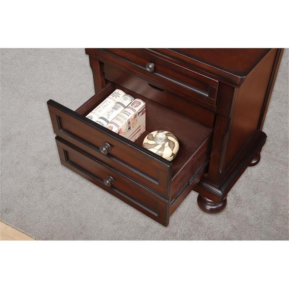 Traditional 3-Drawers Wood Bedside Nightstand in Brown Cherry