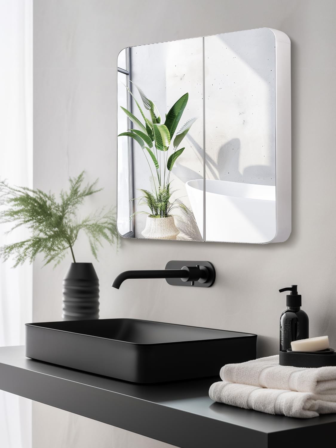 23.5" x 27.5" Medicine Cabinets for Bathroom with Mirror Surface Wall-Mounted Stainless