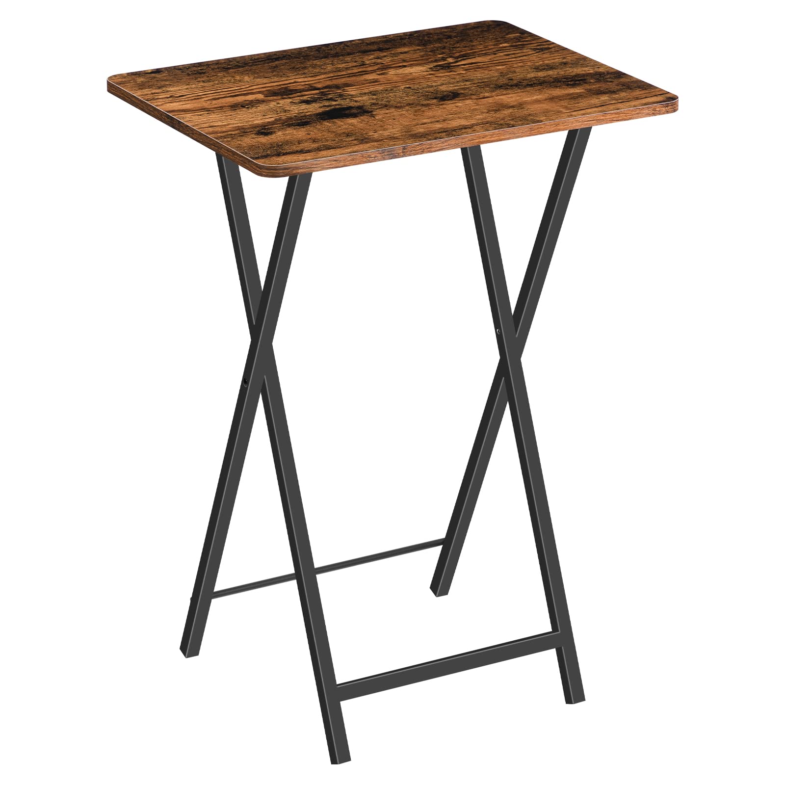 Rustic Brown Folding TV Tray Table – Metal Frame Snack Table