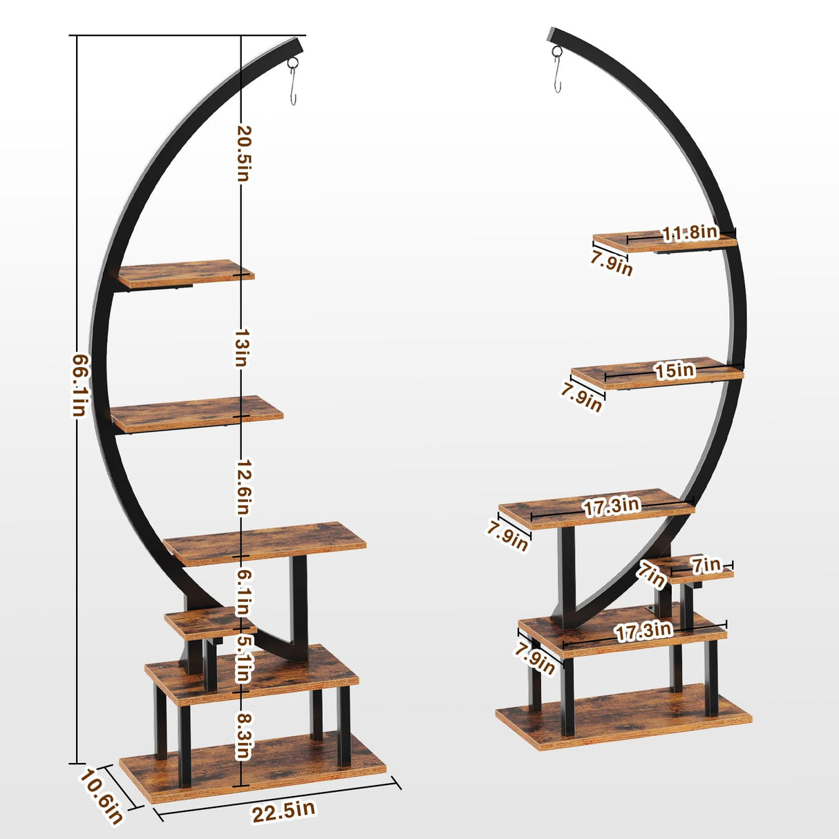 GREENSTELL Plant Stand with Grow Lights, Half Moon 7 Tiered Metal Plant Shelf, Multiple Tier Curved Ladder Flower Pot Stand Display Rack for Indoor Living Room Patio Garden Balcony Black (2 Pack)
