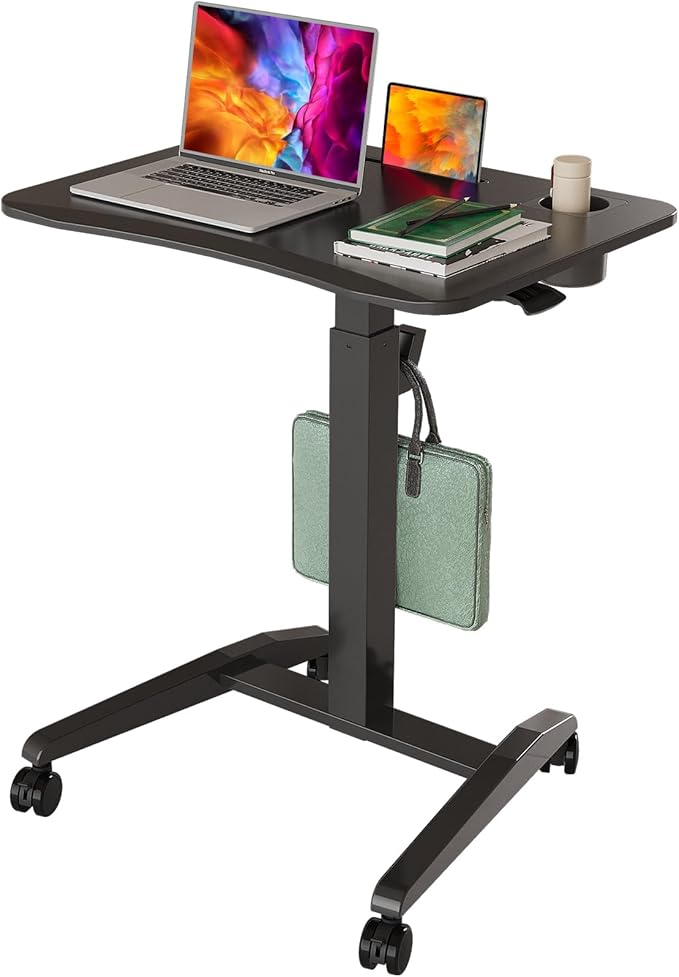 Mobile Standing Desk, Height Adjustable Rolling Laptop Desk, 27 inches Portable Sit