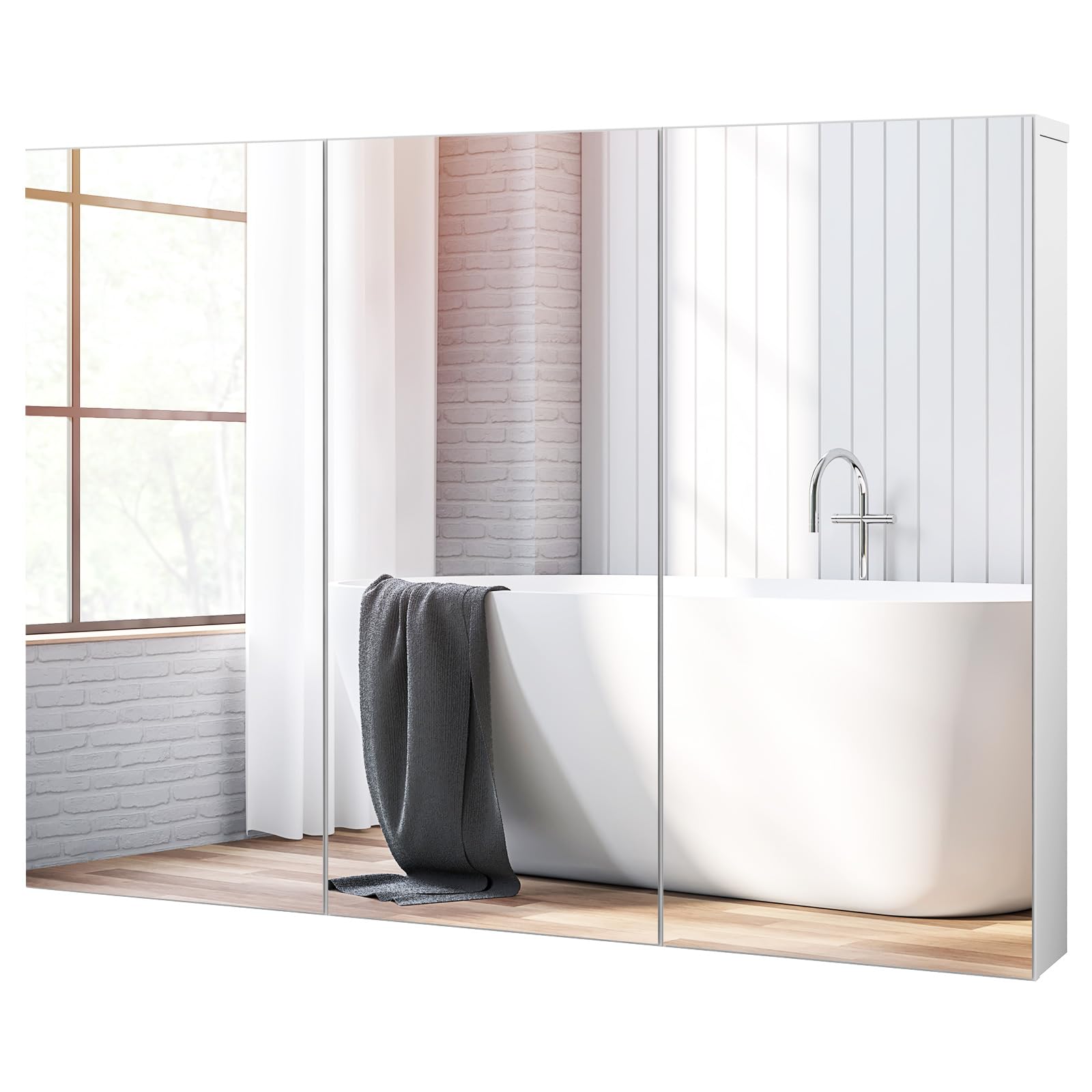 Mirrored Medicine Cabinet, Large Wide Wall Mounted Storage Cabinet