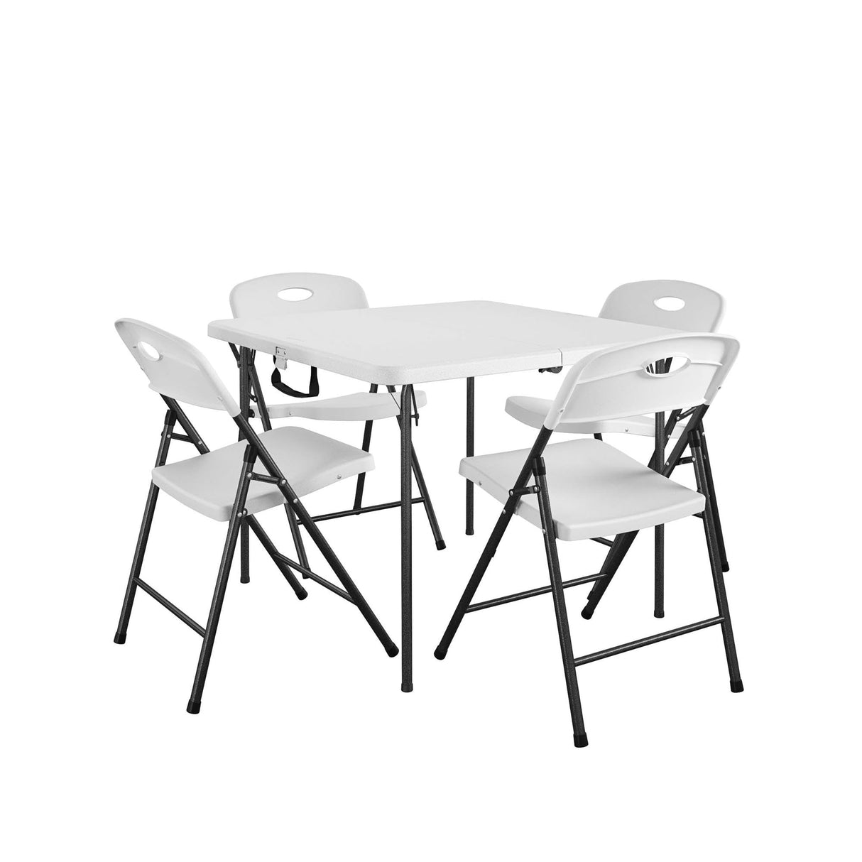XL 5-Piece Indoor/Outdoor Dining Set w/ 36" Fold-in-Half Card Table w/Handle, White