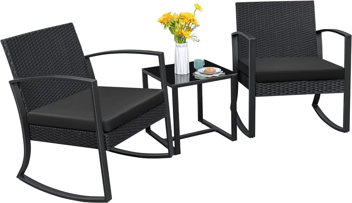 Patio Furniture Set 3 Piece Resin Outdoor Bistro Set Rocking Patio Chairs with Cushions