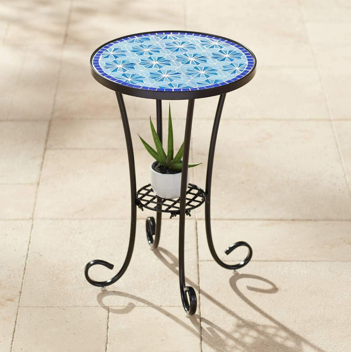 Blue Star Modern Black Metal Round Outdoor Accent Side Table 14" Wide