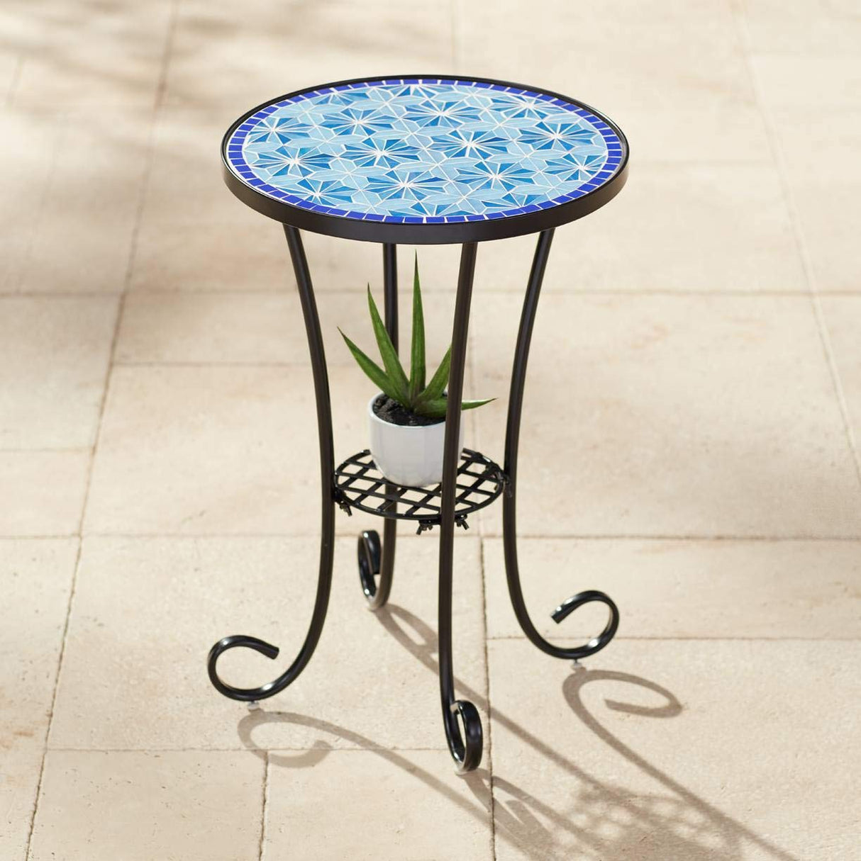 Blue Star Modern Black Metal Round Outdoor Accent Side Table 14" Wide